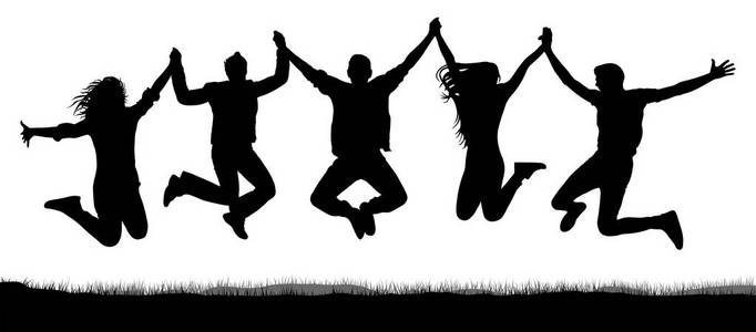 人们玩得很开心. 剪影矢量. 青少年派对娱乐游戏.