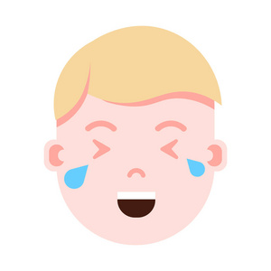 男孩头像 emoji 表情人物图标, 面部表情, 化身人物, 男人快乐哭泣的脸上有不同的男性情感概念。平面设计