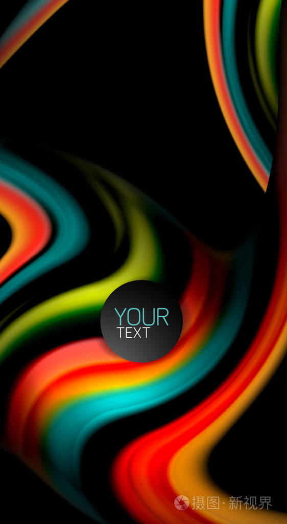 抽象波浪线流体彩虹样式颜色条纹在黑色背景演示文稿应用壁纸横幅或