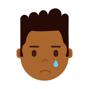 非洲男孩头 emoji 表情人物图标与面部情感, 头像字符, 人哭泣的面孔
