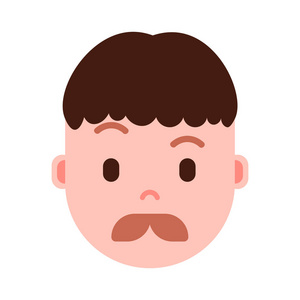 男孩头像 emoji 表情人物图标与面部情感, 头像字符, 人胡子面孔以不同的男性情感概念。平面设计