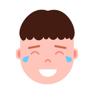 男孩头像 emoji 表情人物图标, 面部表情, 化身人物, 男人快乐哭泣的脸上有不同的男性情感概念。平面设计