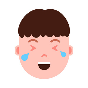 男孩头像 emoji 表情人物图标, 面部表情, 化身人物, 男人快乐哭泣的脸上有不同的男性情感概念。平面设计