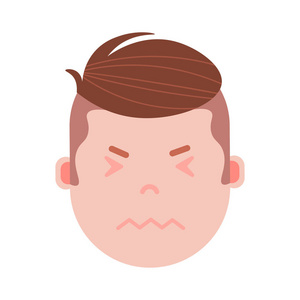 男主角 emoji 表情人物图标, 面部表情, 头像人物, 男人紧张的面孔与不同的男性情感概念。平面设计
