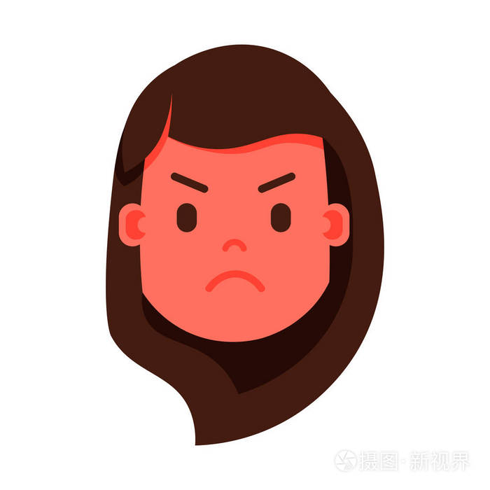 女孩头像 emoji 表情人物图标与面部情绪, 神通性格, 女人愤怒的脸与