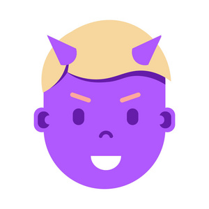 男孩头像 emoji 表情人物图标, 面部表情, 头像人物, 男人魔鬼脸上有不同的男性情感概念。平面设计