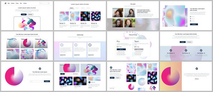 网站设计的矢量模板, 最小的演示文稿, 带有几何图案的组合, 渐变, 流体形状。用户界面, 用户体验, Gui。页眉仪表板联