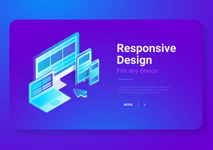 电脑笔记本电脑平板电脑手机智能手机等距平面矢量插图的响应设计。 网页设计工作室概念