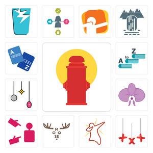 一套13个简单的可编辑图标，如消防栓，xxx，dab，驼鹿，顾问，兰花，圣诞灯泡，词汇表，可用于移动网络UI。