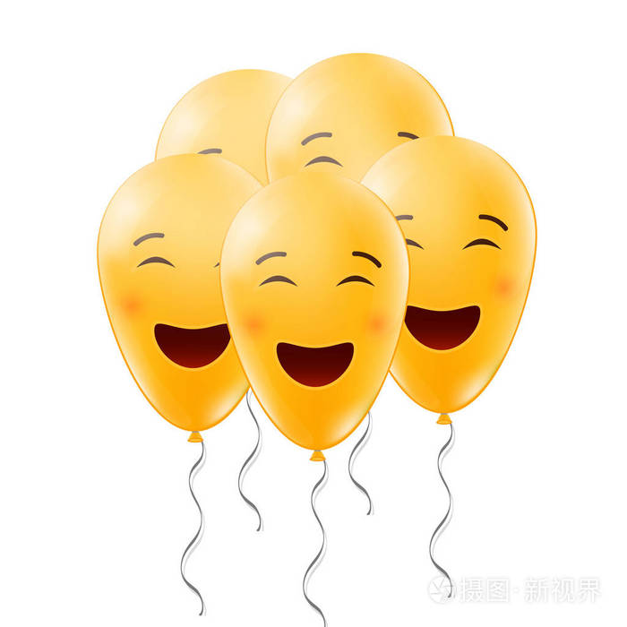 逼真的笑脸气球在背景上的孤立面的创意矢量插图.