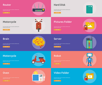 技术横幅设计一套伟大的横幅平面设计插图概念，为技术设计，现代网络等。 该集合可用于以下几个目的网站打印模板演示文稿