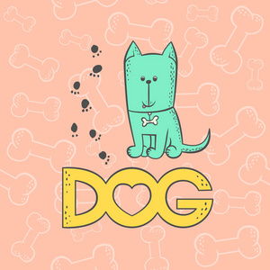 轮廓平坦明亮的 pet 隔离五颜六色的素描插图.