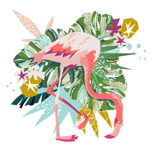 粉红色火烈鸟插图在白色背景下隔离