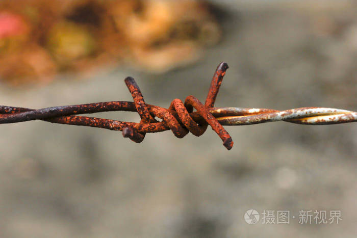 生锈栅栏上的旧铁丝网