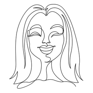 快乐女子笑一行艺术肖像 快乐的女性面部表情 手绘线性女人剪影 矢量插图插画 正版商用图片0orpi3 摄图新视界