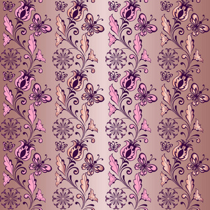条纹花卉无缝图案与蝴蝶粉红色。 织物纺织包装纸的装饰装饰装饰背景。 花卉壁纸。