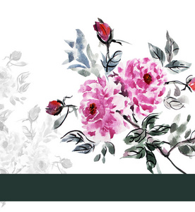 优雅的卡片与水彩粉红色牡丹花设计元素。 可用于婚礼婴儿淋浴，母亲日，情人节，生日贺卡，邀请问候。 水彩画的花。
