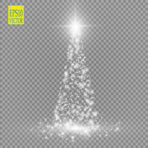 圣诞树制造白色闪光的博克灯和火花。 闪耀的恒星太阳粒子和火花与透镜耀斑效应的透明背景。 向量