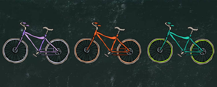 黑板背景。矢量手工绘制城市自行车的插图在墨水。带步进框架的自行车。实际手绘插图。Savoyar 涂鸦风格
