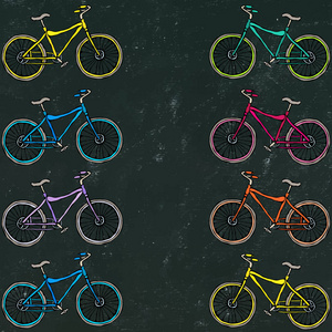 黑板背景。矢量手工绘制城市自行车的插图在墨水。带步进框架的自行车。实际手绘插图。Savoyar 涂鸦风格