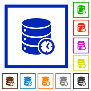 数据库定时事件平面颜色图标的正方形框架白色背景