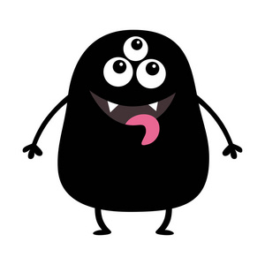 黑色怪物的轮廓. 可爱的卡通恐怖有趣的角色. 婴儿收藏.