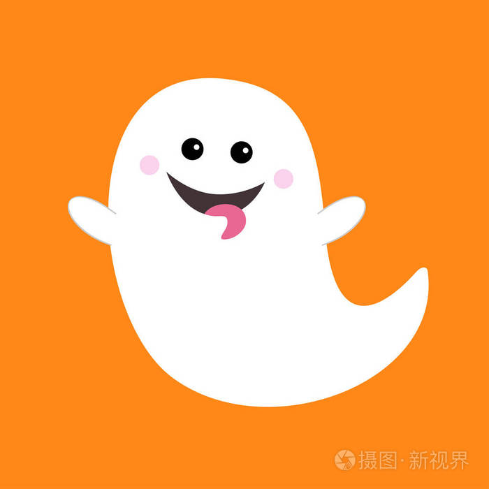 嘘. 万圣节快乐. 可怕的白鬼. 可爱的卡通幽灵人物. 微笑的双手.