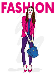  Style. Stylish clothes and accessories. Fashionable bag. Vector