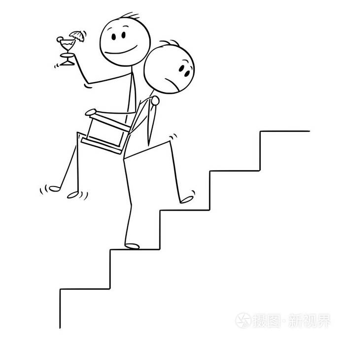 男人或商人的卡通在楼上背着另一个男人或老板插画-正版商用图片125