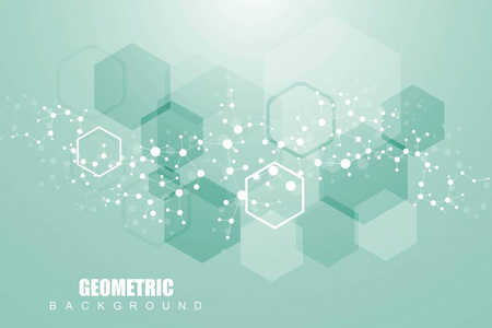 与连接的线和点的几何抽象背景。结构分子和通信。您设计的的科学概念。医疗 技术 科学背景。矢量图