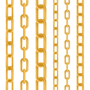 创造性矢量插图的黄金金属悬挂链链设置隔离在背景上。 艺术设计无缝金属。 抽象概念图形元素。