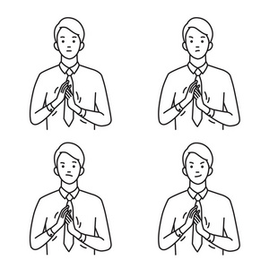 矢量插图肖像集商人手势在搓手,肢体语言意味着兴奋,简单,寒冷,积极的