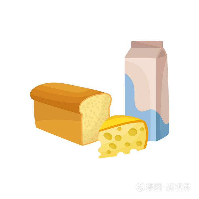 牛奶包, 新鲜的奶酪和面包.乳制品和烘焙产品.美食主题.