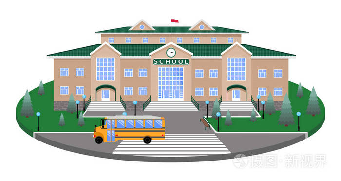 学校古典轻质砖建筑 带绿色屋顶 钟旗 冷杉灯凳 公共汽车 在草坪的圆形平台上 到行人过路处 带有三维效果部分 孤立 的图像插画 正版商用图片u 摄图新视界 学校古典轻质砖建筑 带绿色屋顶 钟旗 冷杉灯凳 公共汽车 在草坪的圆形平台上 到行人过路处 带有三维效果部分 孤立 的图像插画 正版商用图片u 摄图新视界