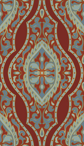 橙色和蓝色抽象图案。 东方丝状装饰品。 纺织品披肩地毯的彩色模板。
