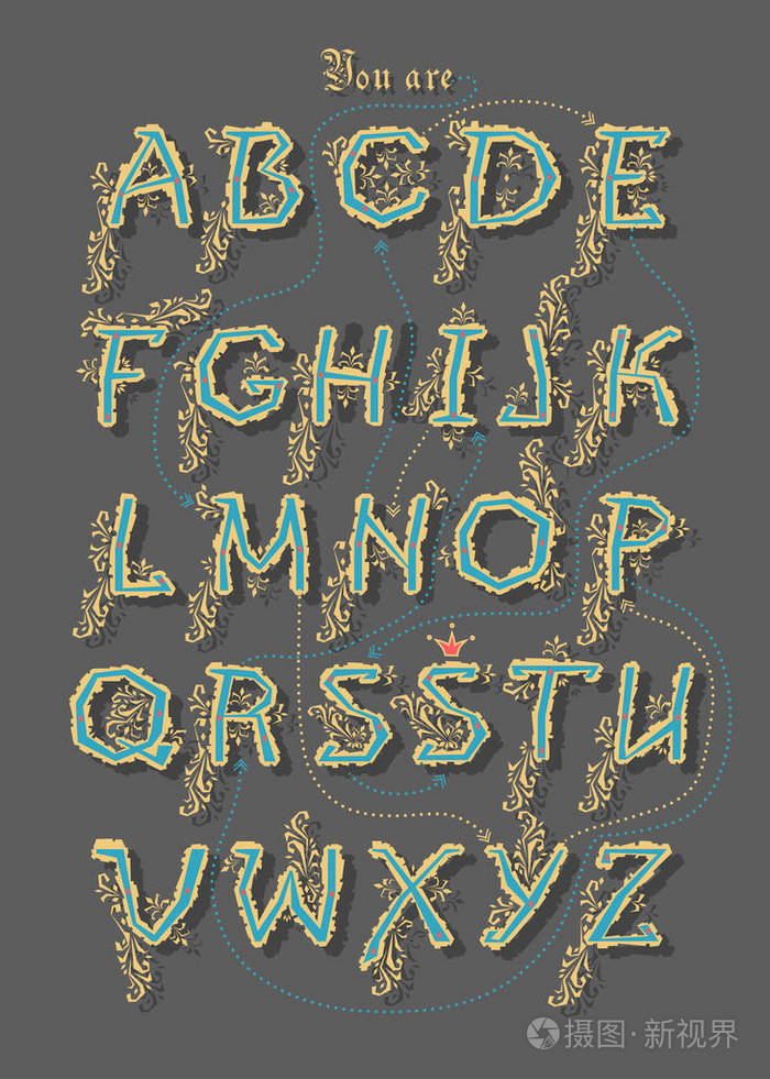 字母s以皇冠作为文本的结尾. 插图