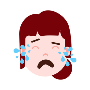 女孩头像 emoji 表情人物图标与面部情感, 头像字符, 妇女哭泣的面孔