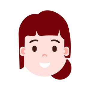 女孩头像 emoji 表情人物图标与面部情感, 头像字符, 妇女满意的面孔以不同的女性情感概念。平面设计