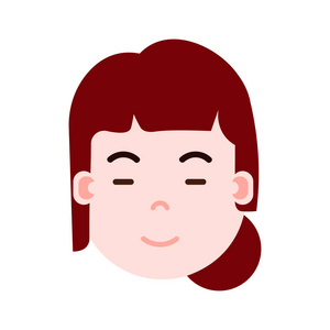 女孩头像 emoji 表情人物图标与面部情感, 头像字符, 妇女睡眠笑脸与不同的女性情感概念。平面设计