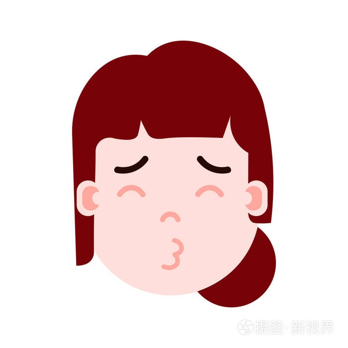 女孩头 emoji 表情人物图标与面部情感, 头像字符, 妇女睡眠亲吻面孔