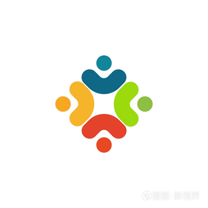 人类的标志, 互助的图标, 人们一起抽象标识.人们支持和希望的象征.