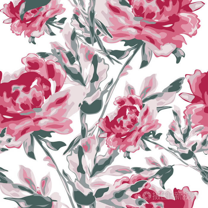优雅的无缝图案与牡丹花的设计元素.