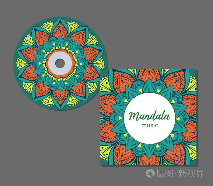 Cd 封面设计模板与花卉曼荼罗风格。阿拉伯语, 印度, 巴基斯坦, 亚洲主题。矢量插图