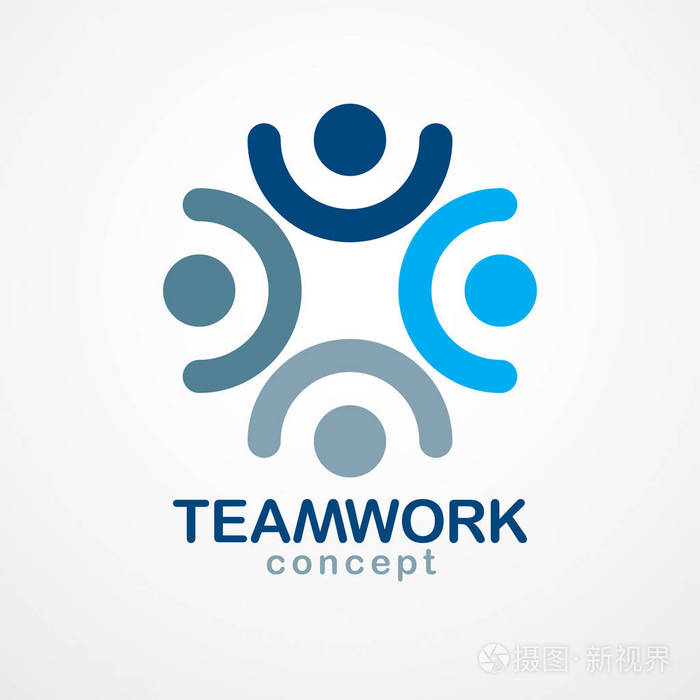 团结协作理念梦想团队的商务人员蓝色设计.