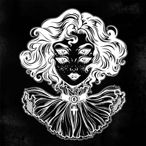 女士是一个理想的万圣节纹身,奇怪的迷幻艺术印刷海报,t恤和纺织品.