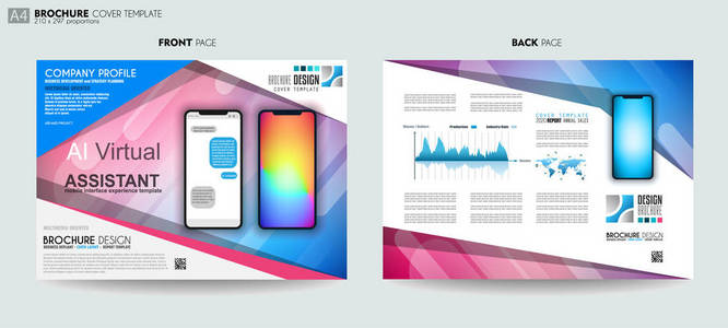 小册子模板传单设计或谴责封面为商业目的。 优雅布局移动人工智能聊天机器人支持模板和UI手机