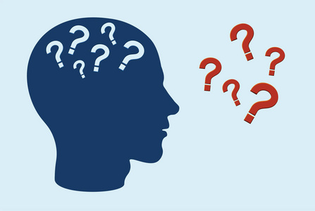 认知功能障碍的概念. 带有问号的头部侧面轮廓照片