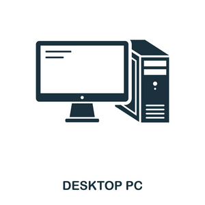 桌面 Pc 图标。线条样式图标设计。Ui。桌面 pc 图标的插图。象形文字被隔离在白色。准备用于网页设计, 应用软件, 打印
