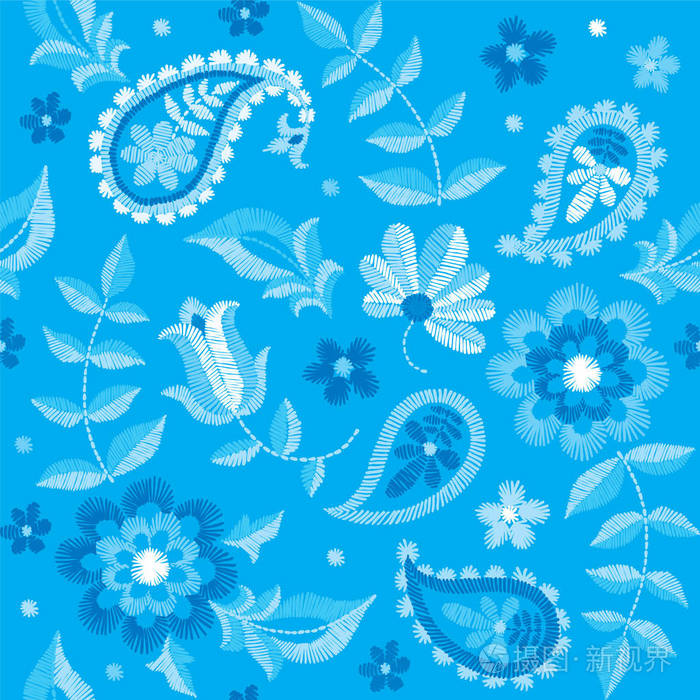 矢量无缝刺绣佩斯利图案装饰纺织品装饰枕头或手帕装饰.