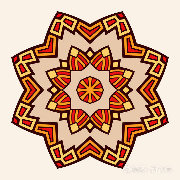 创造性的圆形装饰品. 圆形对称图案. 老式装饰元素. 东方民族模式.